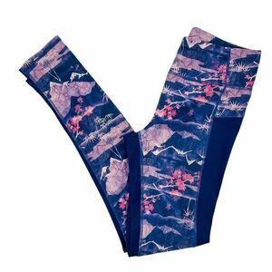 Kyodan Floral Bamboo Mountain Landscape Athletic Purple Leggings XS X-Small